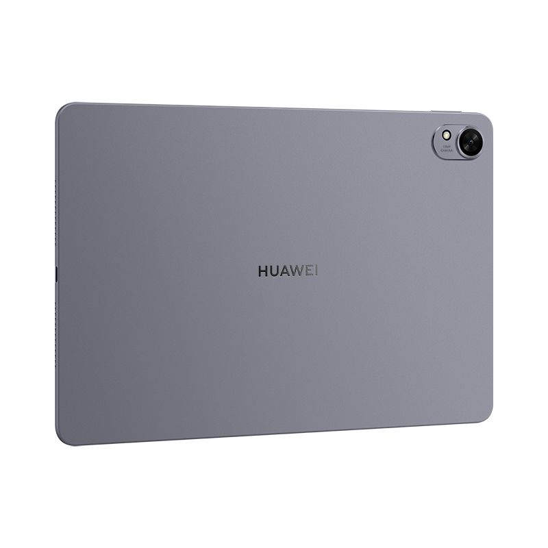 Tył szarego tabletu Huawei z modułem kamery i logo.