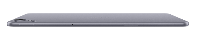 Szary tablet w orientacji poziomej z aparatami po lewej stronie.