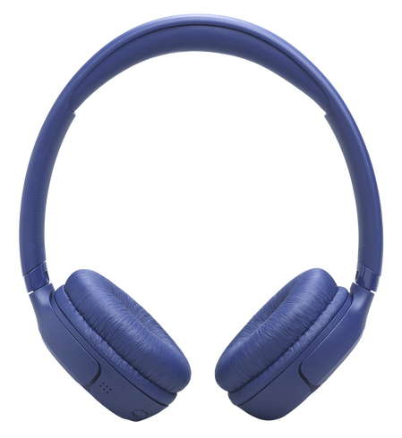Granatowe słuchawki nauszne z miękkimi nausznikami i wyściełanym pałąkiem.