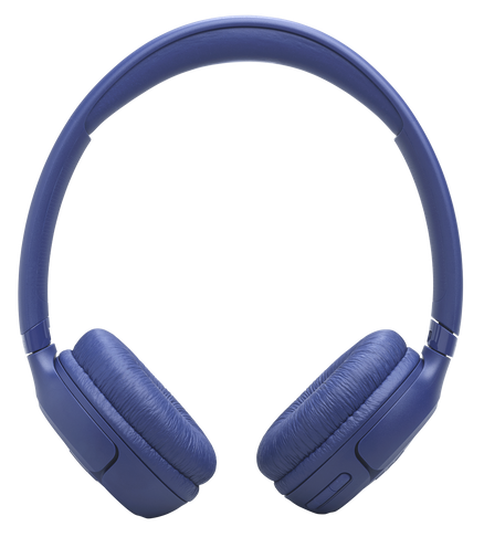 Niebieskie słuchawki z wyściełanymi nausznikami i regulowanym pałąkiem.