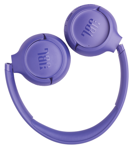 Fioletowe słuchawki JBL z wyściełanymi nausznikami i regulowanym pałąkiem.