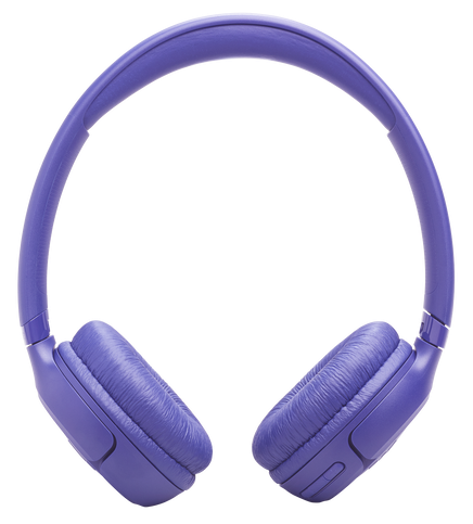 Fioletowe słuchawki z wyściełanymi nausznikami i pałąkiem.