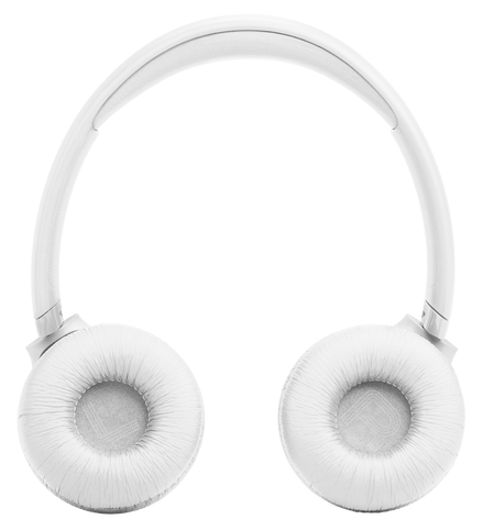 Białe słuchawki z wyściełanymi nausznikami i wyściełanym pałąkiem.