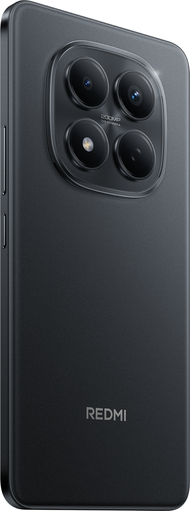 Sötétszürke okostelefon négy kamerával és Redmi logóval.