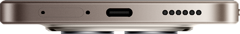 Okostelefon alsó része: USB-C port, hangszóró nyílások és SIM tálca rés.