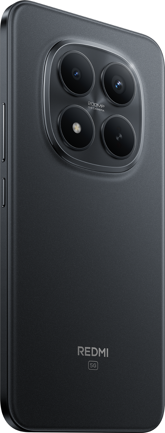 Sötét okostelefon négy kamerával, Redmi logóval és 5G szimbólummal.