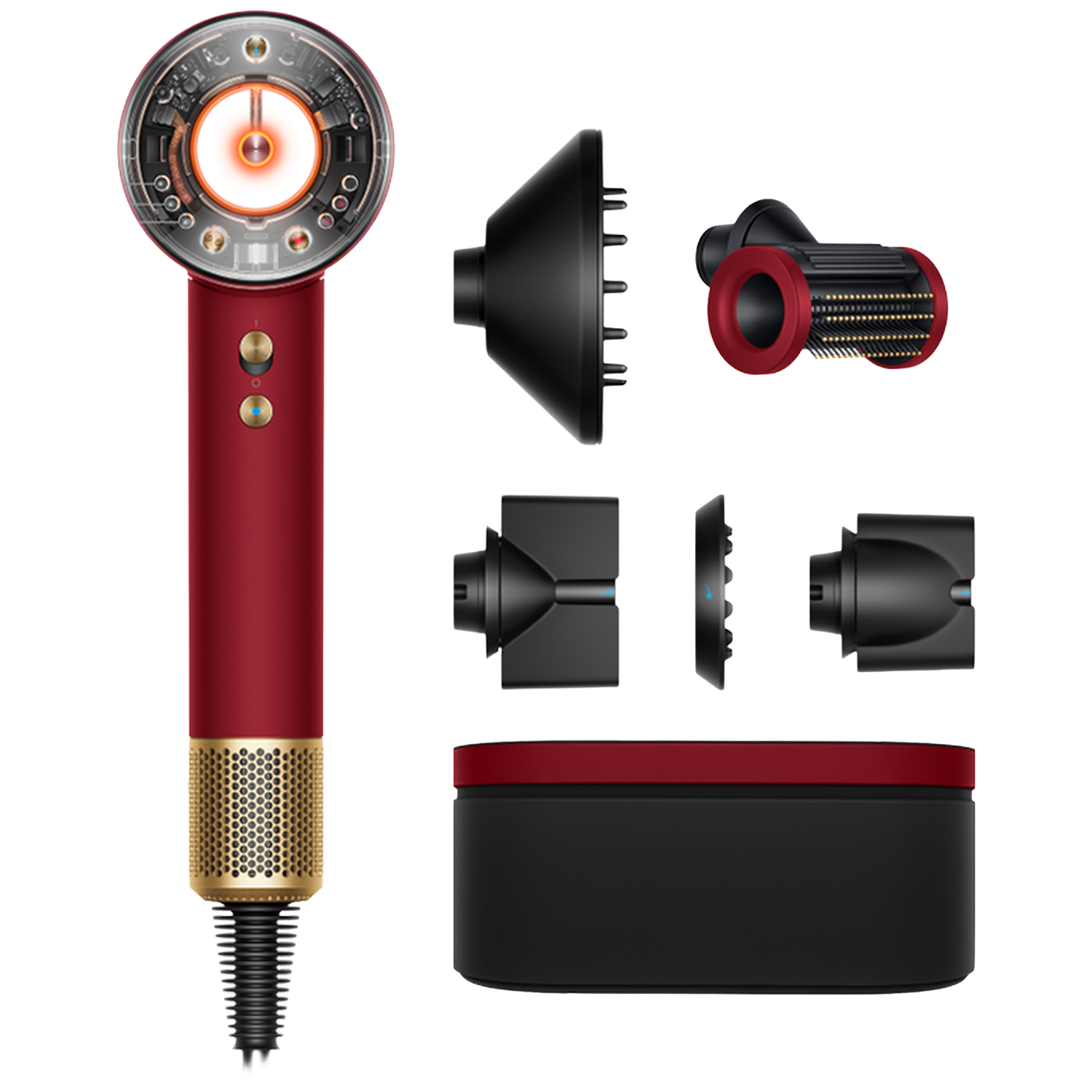 Dyson Supersonic Nural Straight + Wavy Red Velvet / Gold Föhn Rood afbeelding