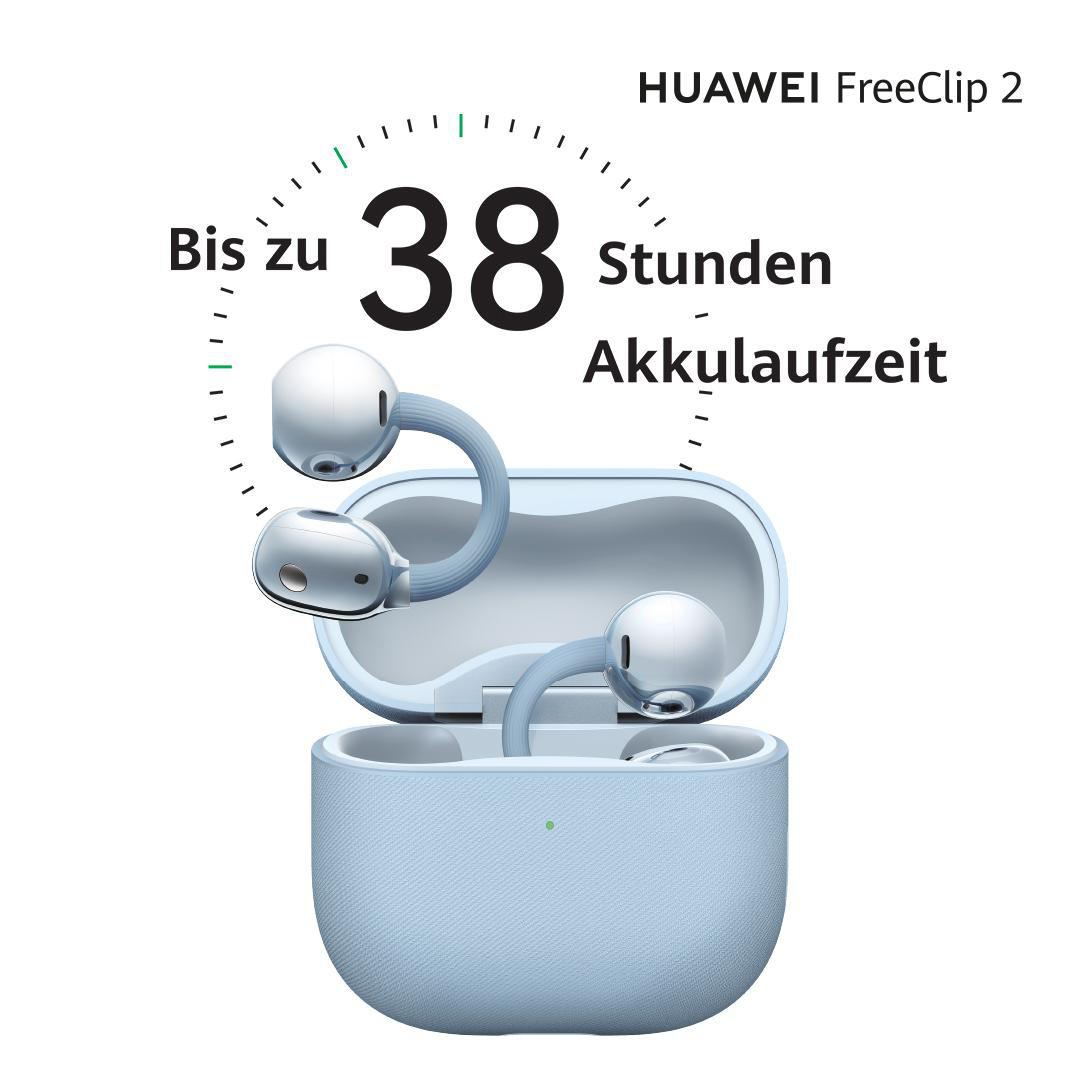 HUAWEI FreeClip 2: Bis zu 38 Stunden Akkulaufzeit.