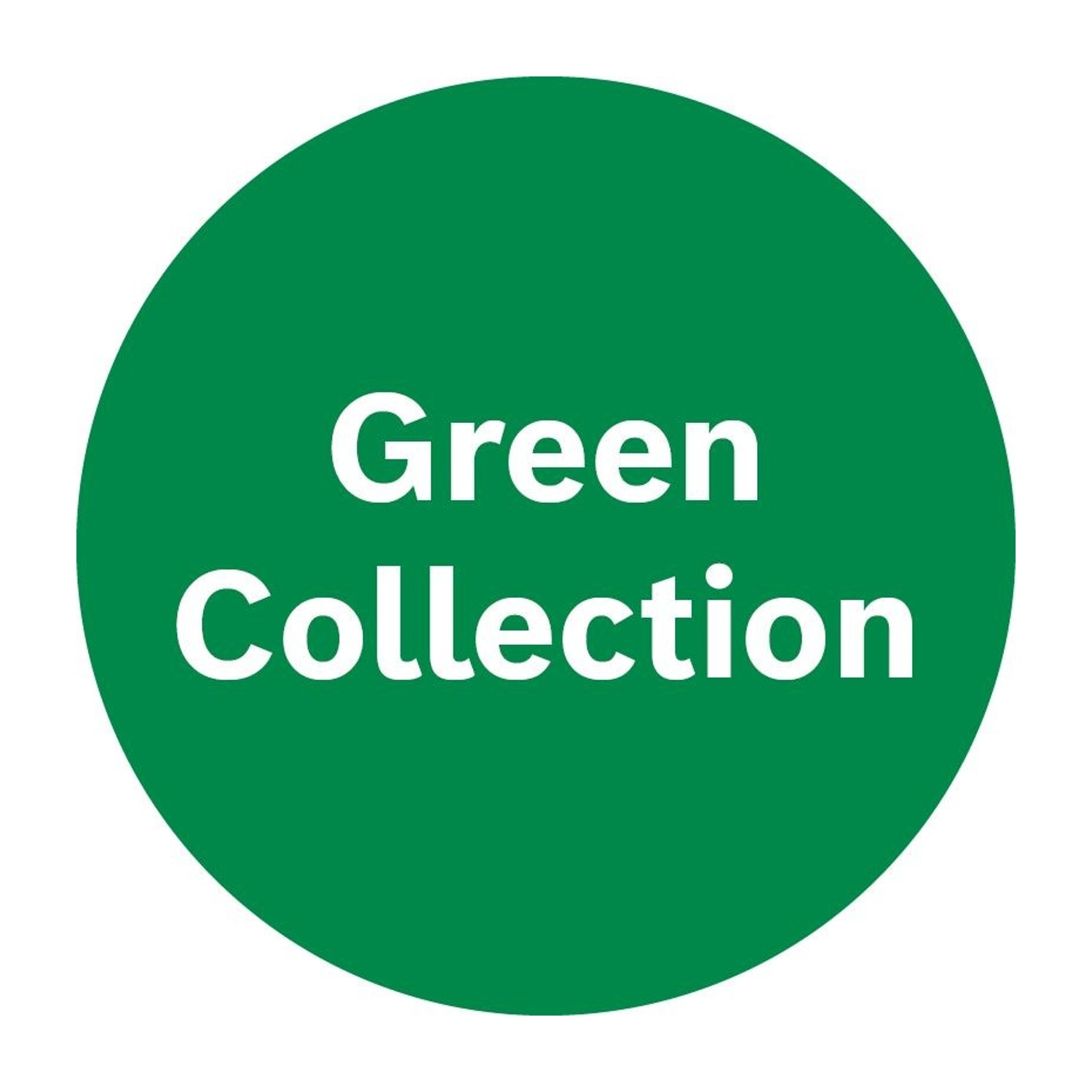 Testo Collezione Verde in bianco su cerchio verde.
