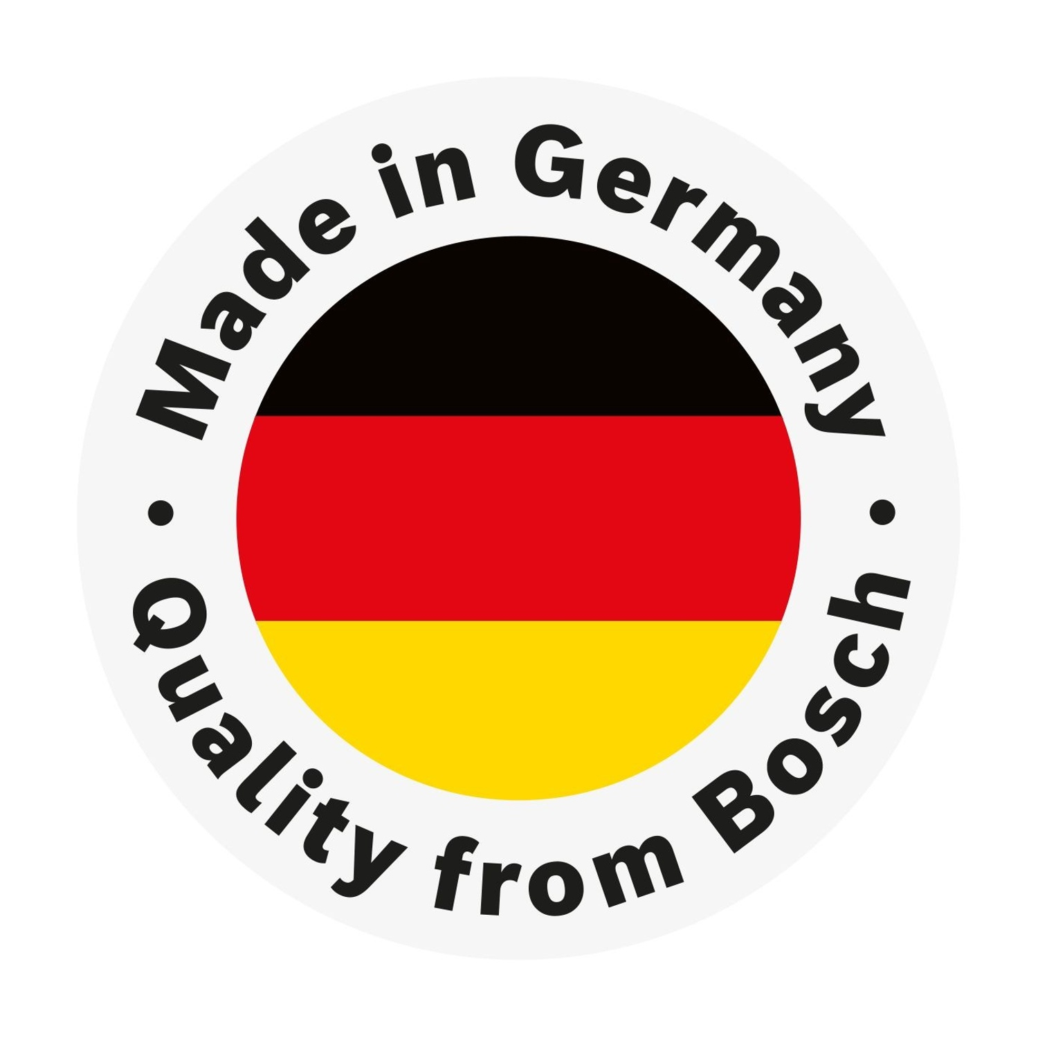Sigillo "Made in Germany Qualità Bosch" con bandiera tedesca.