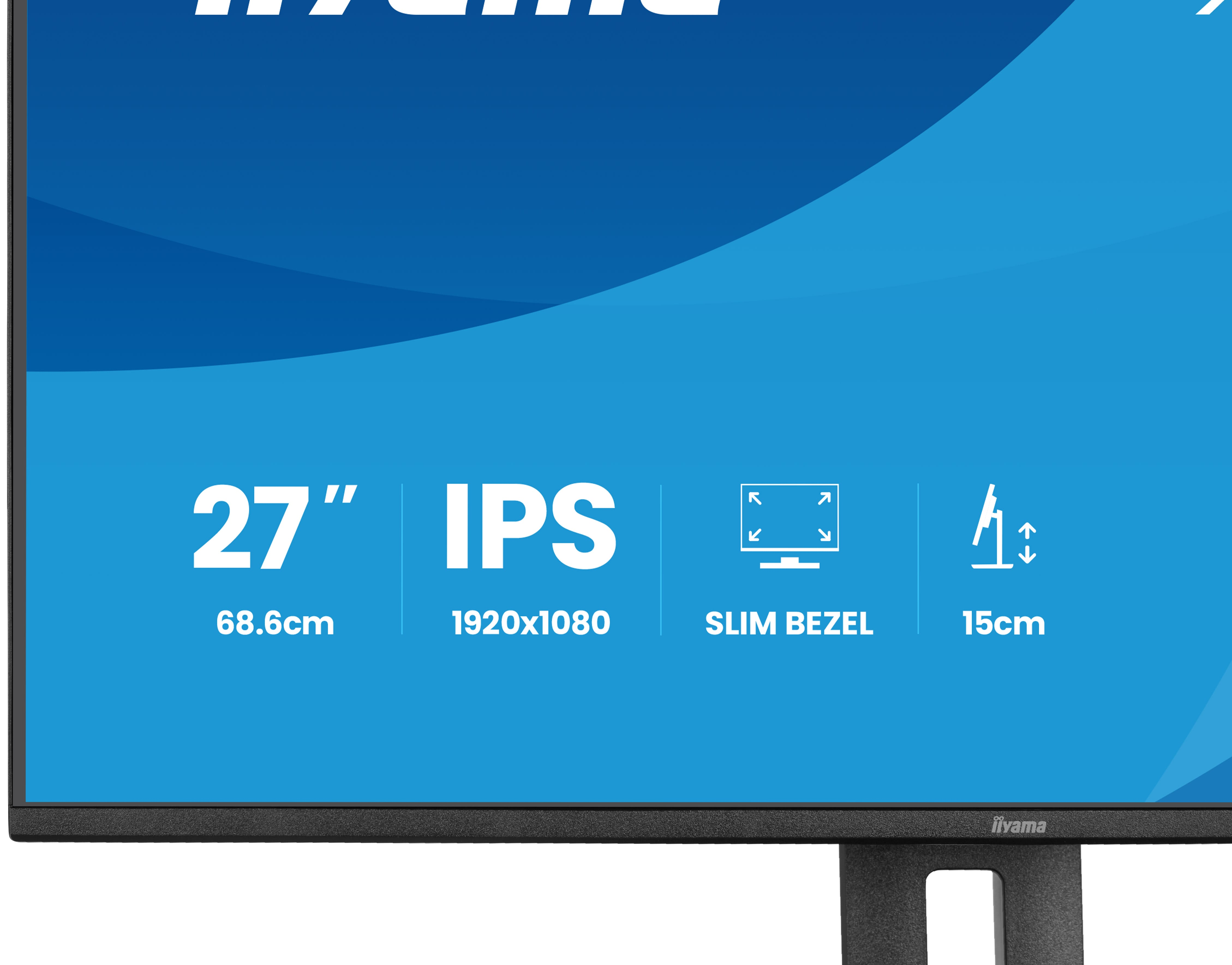 27 Zoll IPS Monitor mit 1920x1080, schlankem Rahmen & 15cm höhenverstellbar.