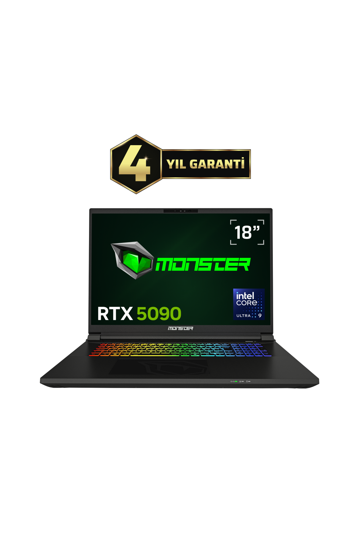 RTX 5090, Intel Core Ultra 9 işlemcili 18 inç siyah dizüstü bilgisayar.