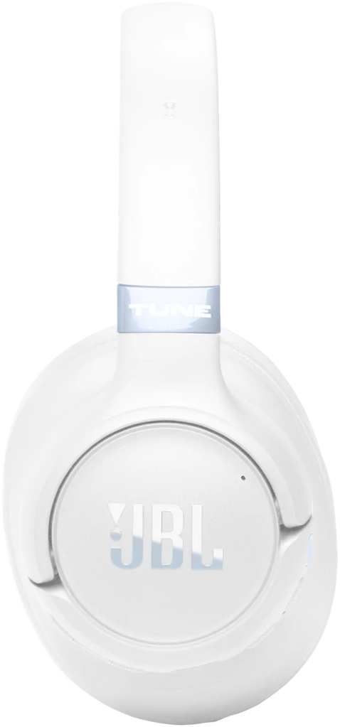 Fehér fejhallgató JBL logóval és ezüst „TUNE” feliratú szalaggal.