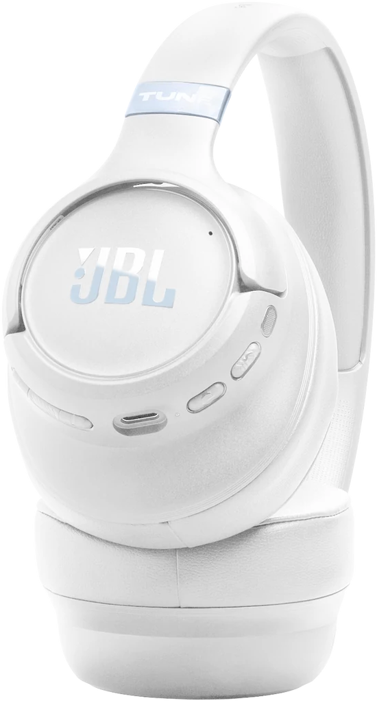 Fehér JBL fejhallgató kék „TUNE” felirattal a fejpánton.