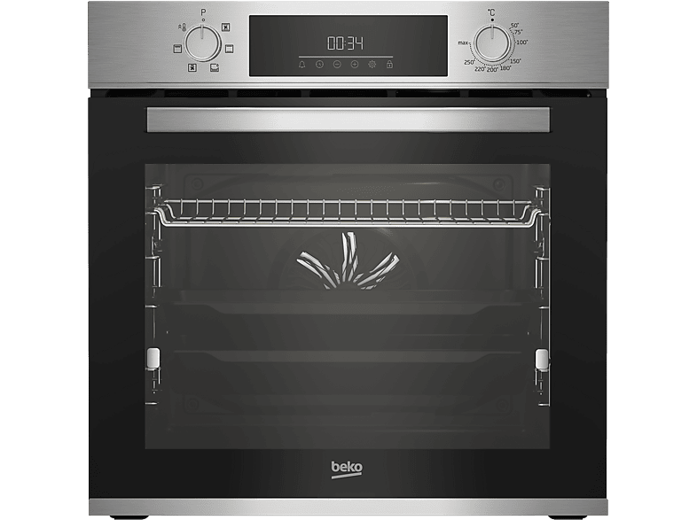 Beko BBIE123001XD, Multifunción, Tecnología Aeroperfect, Hidrólisis, 72l, 59.4 cm, 6 Funciones de Cocción, Pantalla LED, Inox