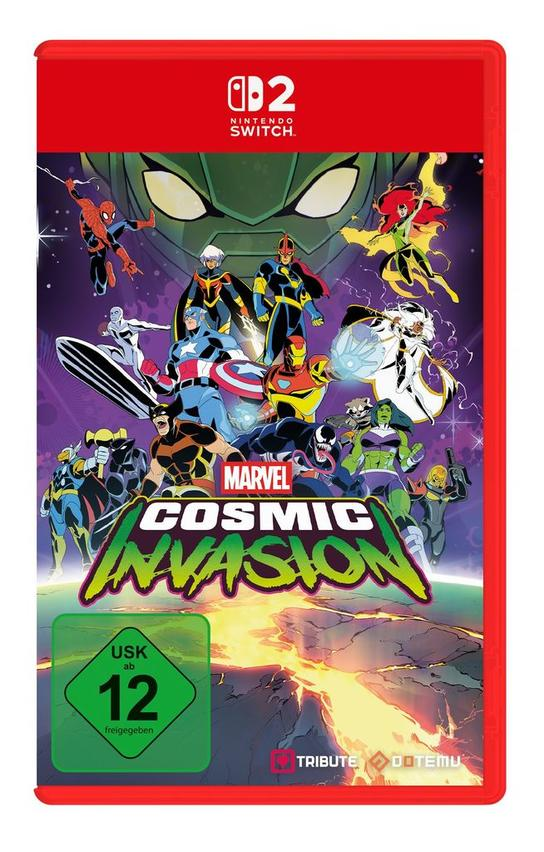 Marvel Cosmic Invasion Nintendo Switch Spielcover mit vielen Superhelden und dem Logo.