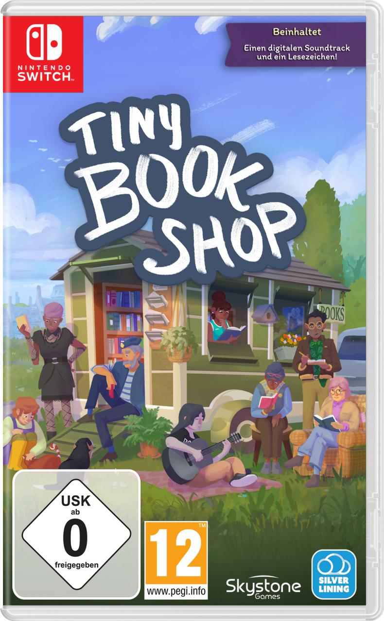 Spielcover mit Figuren vor einem Buchladen, Nintendo Switch Logo.