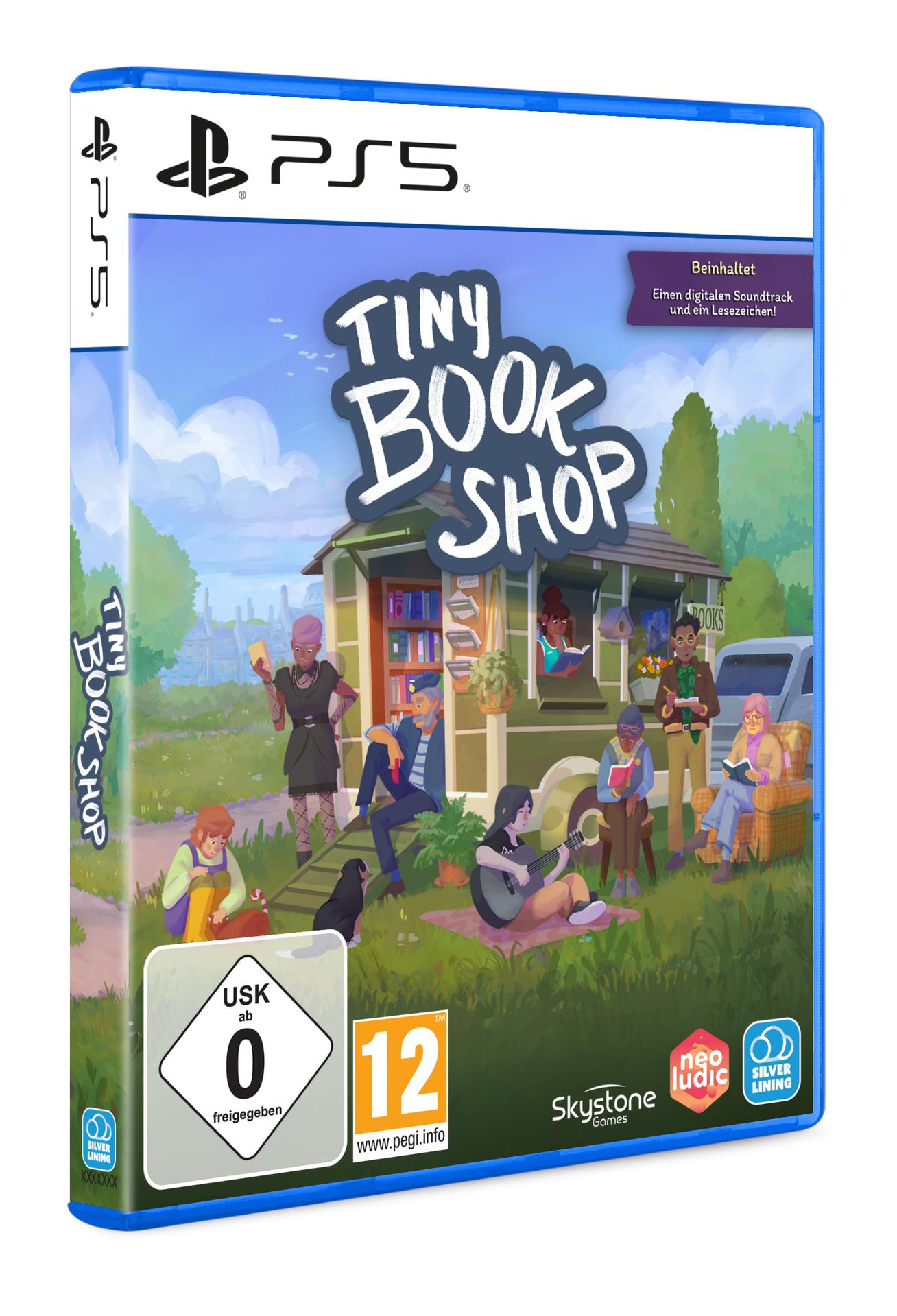 PS5 Spielhülle mit Artwork von Leuten vor einem Buchladen-Anhänger.