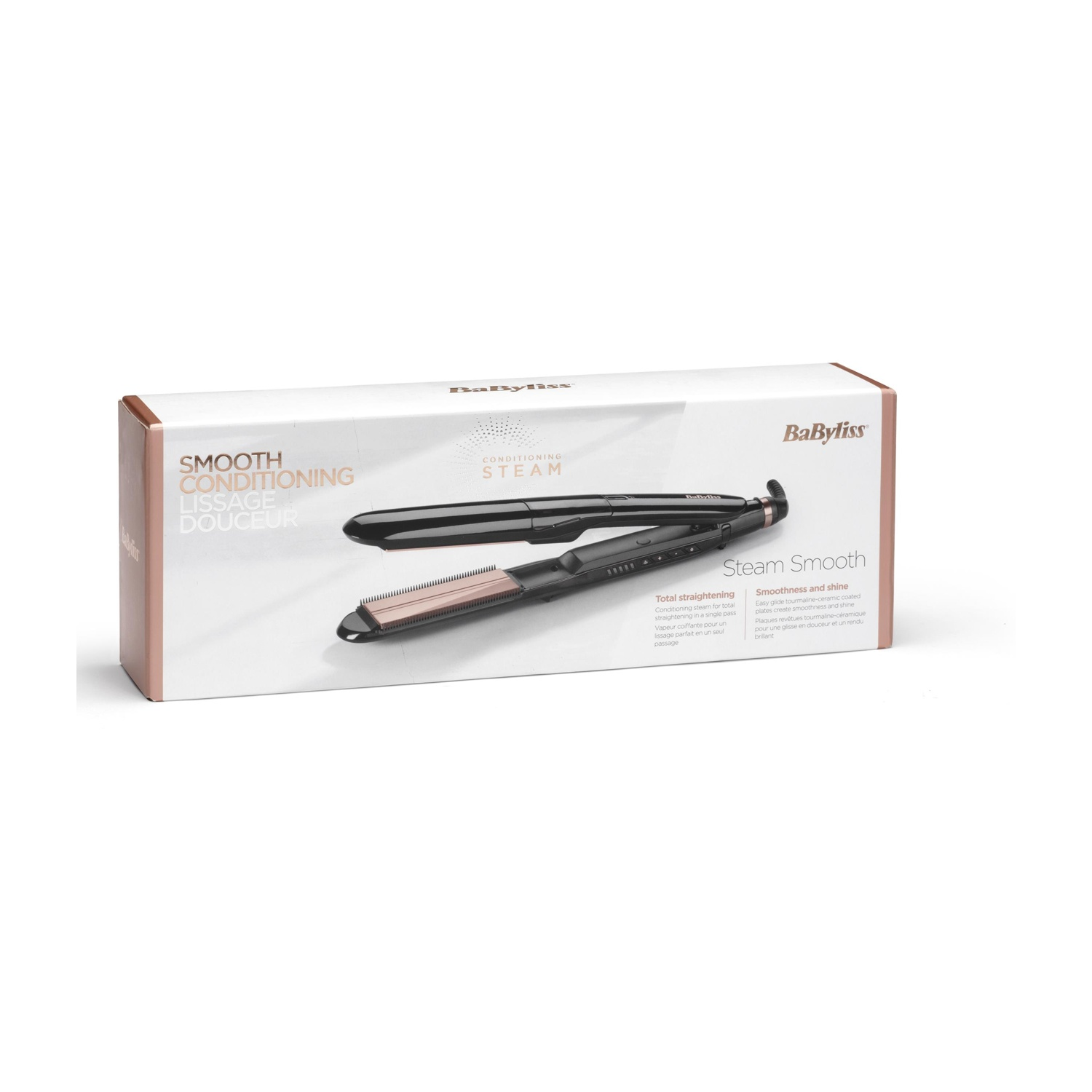 Confezione di una piastra per capelli a vapore BaByliss.