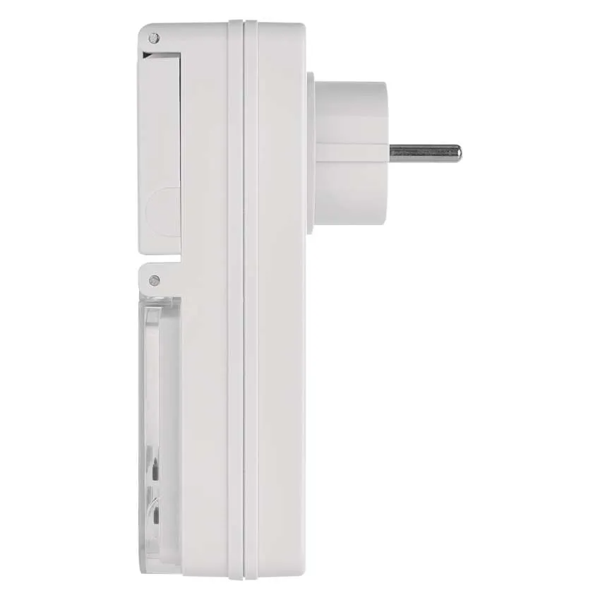 Fehér csatlakozóaljzat-adapter oldalsó aljzattal.