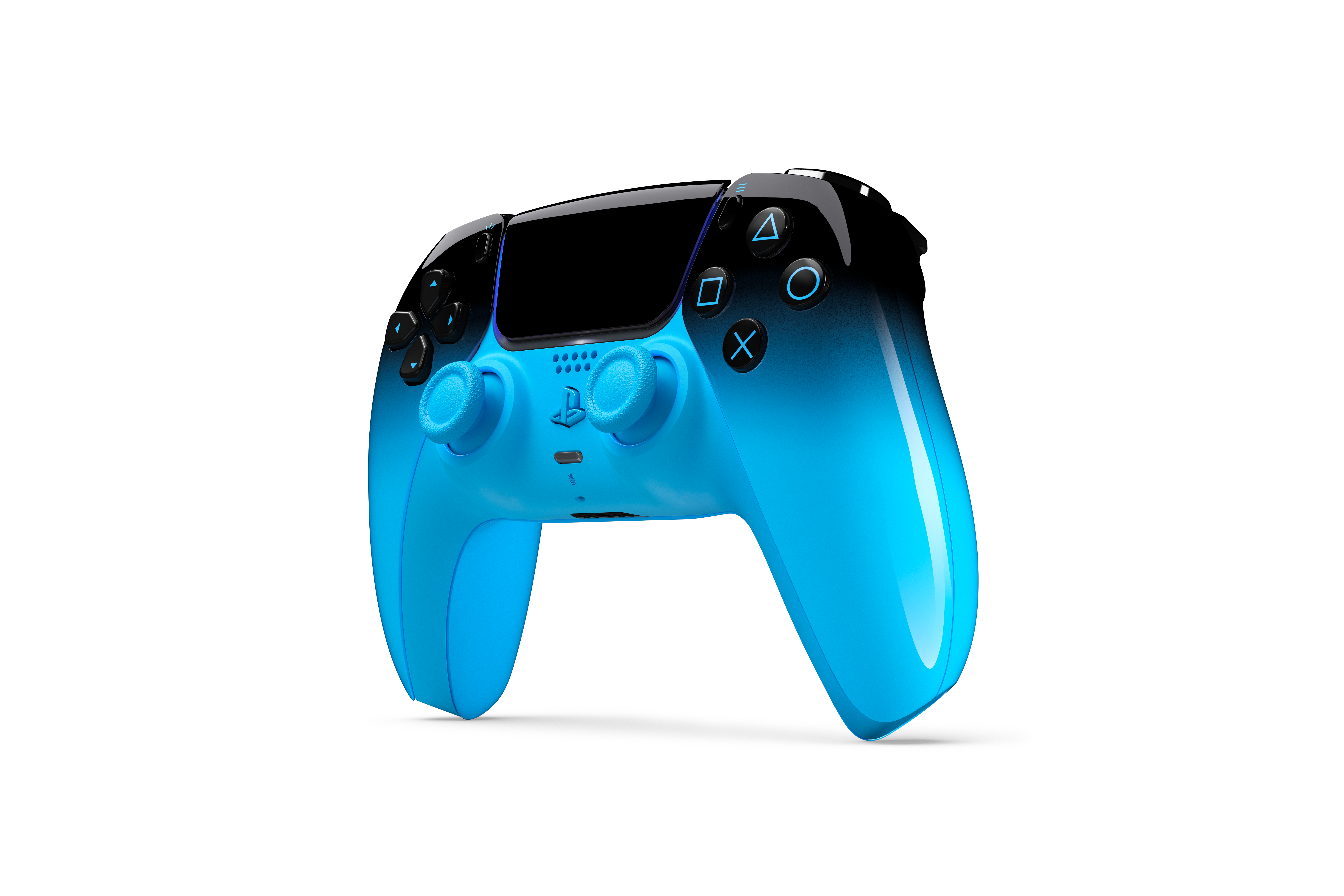 Ein blauer und schwarzer Controller mit Farbverlauf auf weißem Hintergrund.