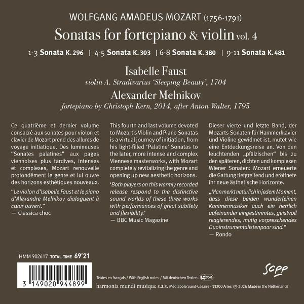 Cover von Mozarts Sonaten für Hammerklavier und Violine, Vol. 4, mit Namen.