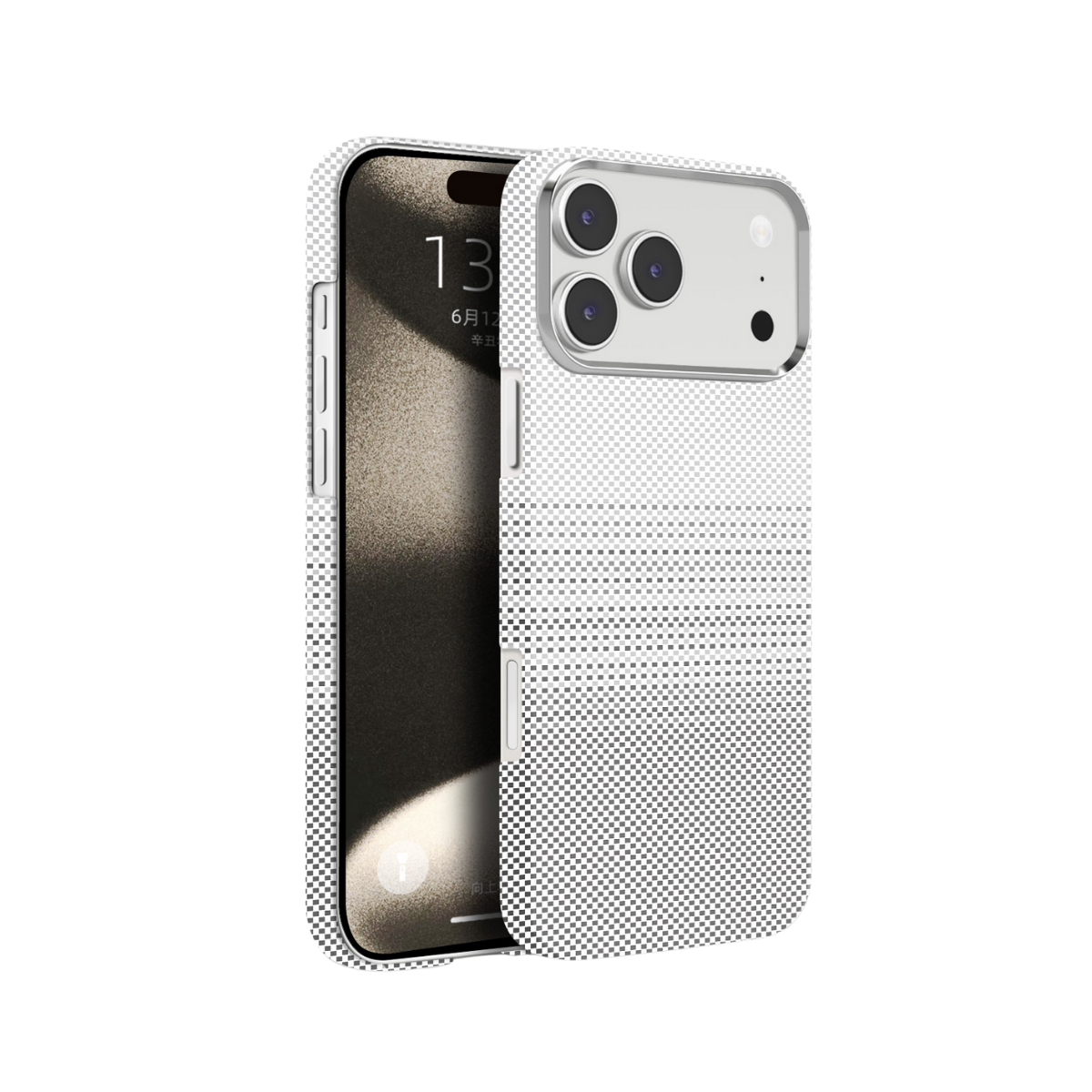 Akıllı telefonda damalı desenli beyaz telefon kılıfı.