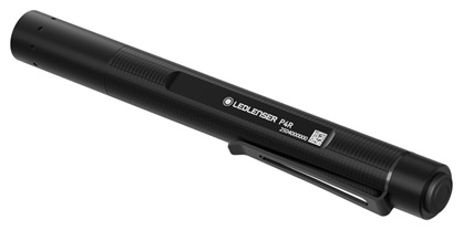 Fekete zseblámpa ezüst logóval és 'LEDLENSER P4R' felirattal.