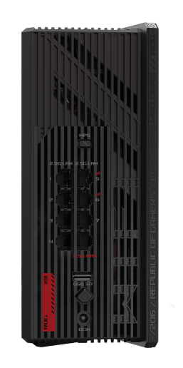 Czarny router z 7 portami LAN, USB 3.0 i złączem zasilania.