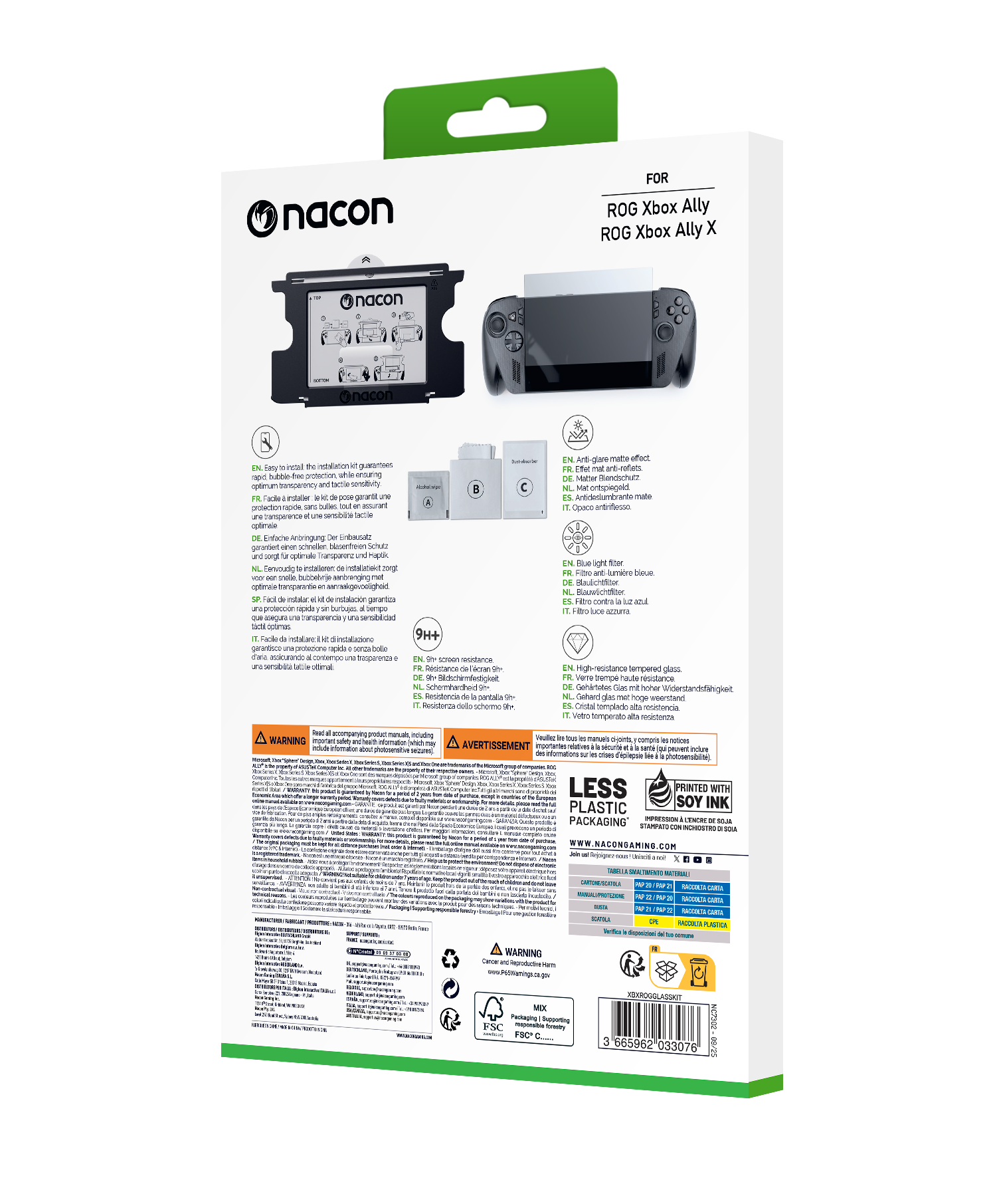 Nacon ROG Xbox Ally Displayschutzfolie mit Installationskit, matte Oberfläche.