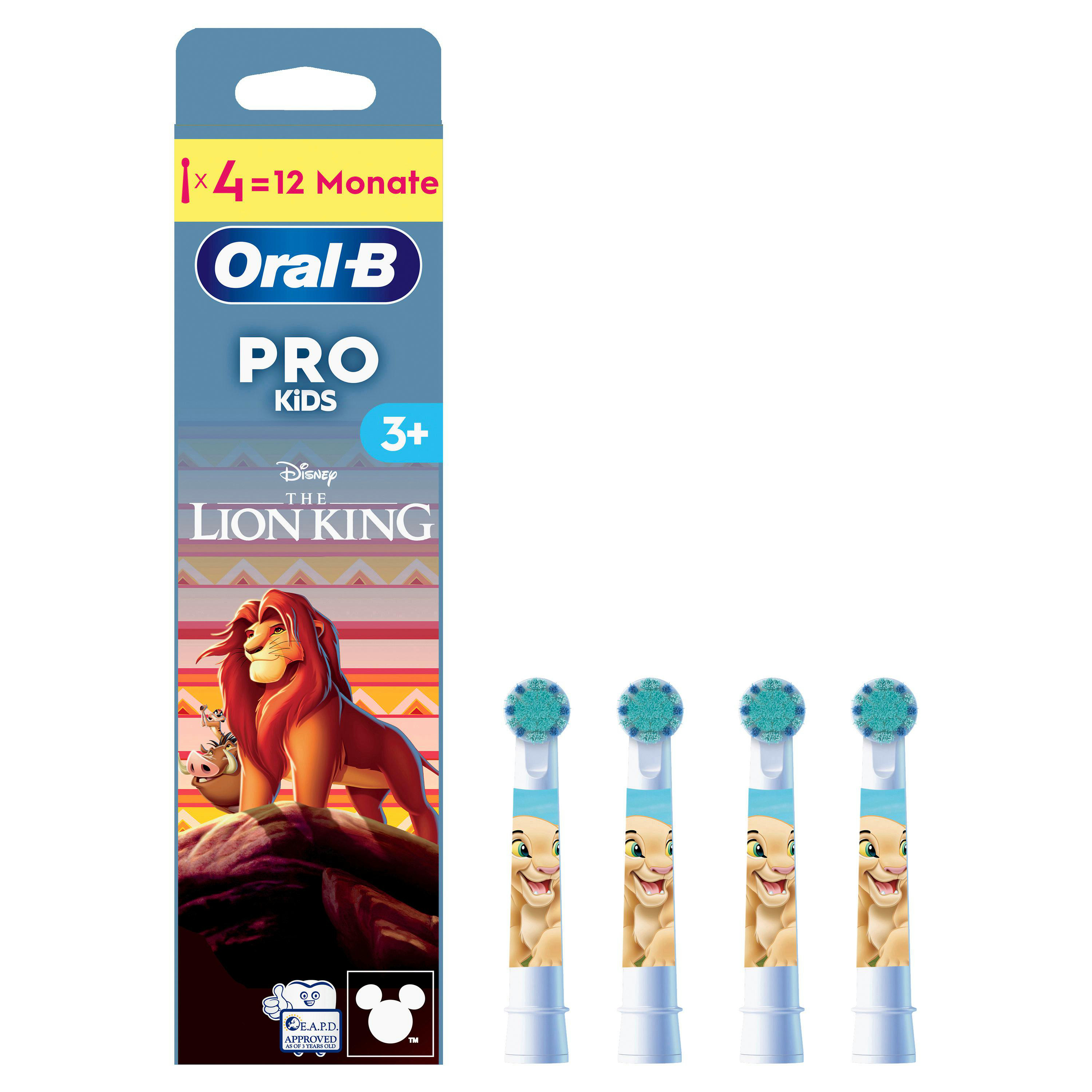 Oral-B Pro Kids Zahnbürstenköpfe mit Simba, Timon und Pumbaa.