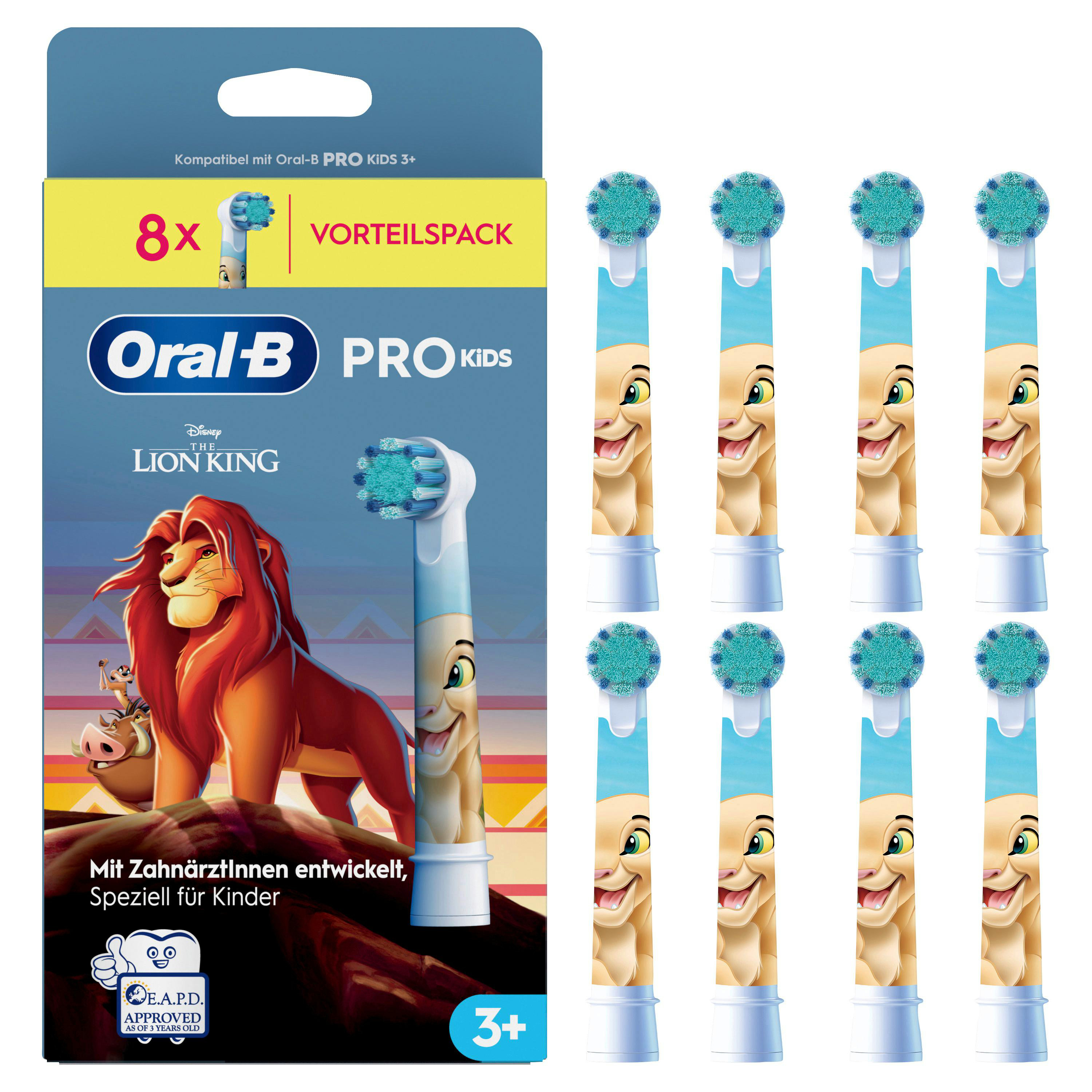 Oral-B Pro Kids Aufsteckbürsten mit Disney's König der Löwen Design.
