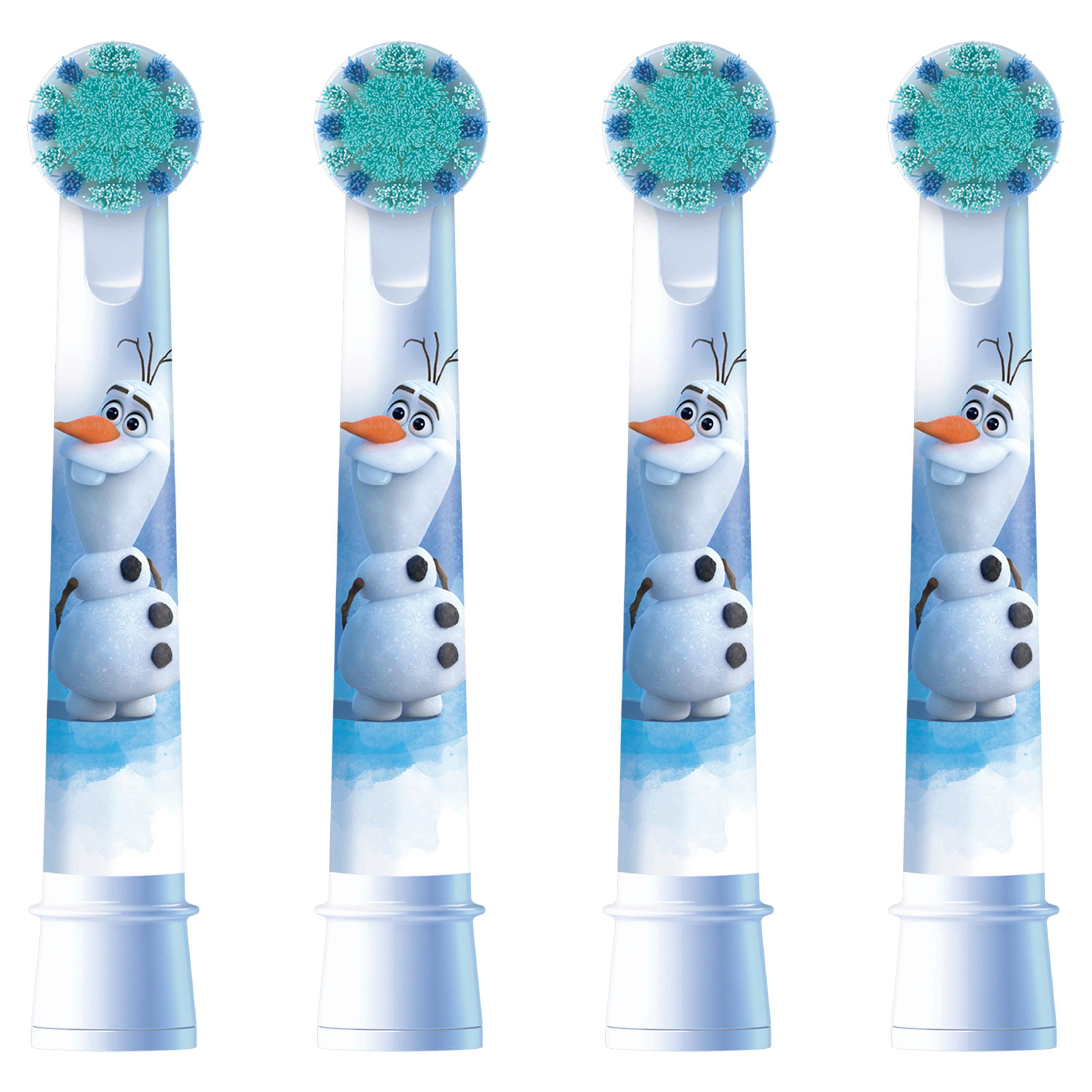 Vier Zahnbürstenköpfe mit Olaf dem Schneemann aus Frozen.