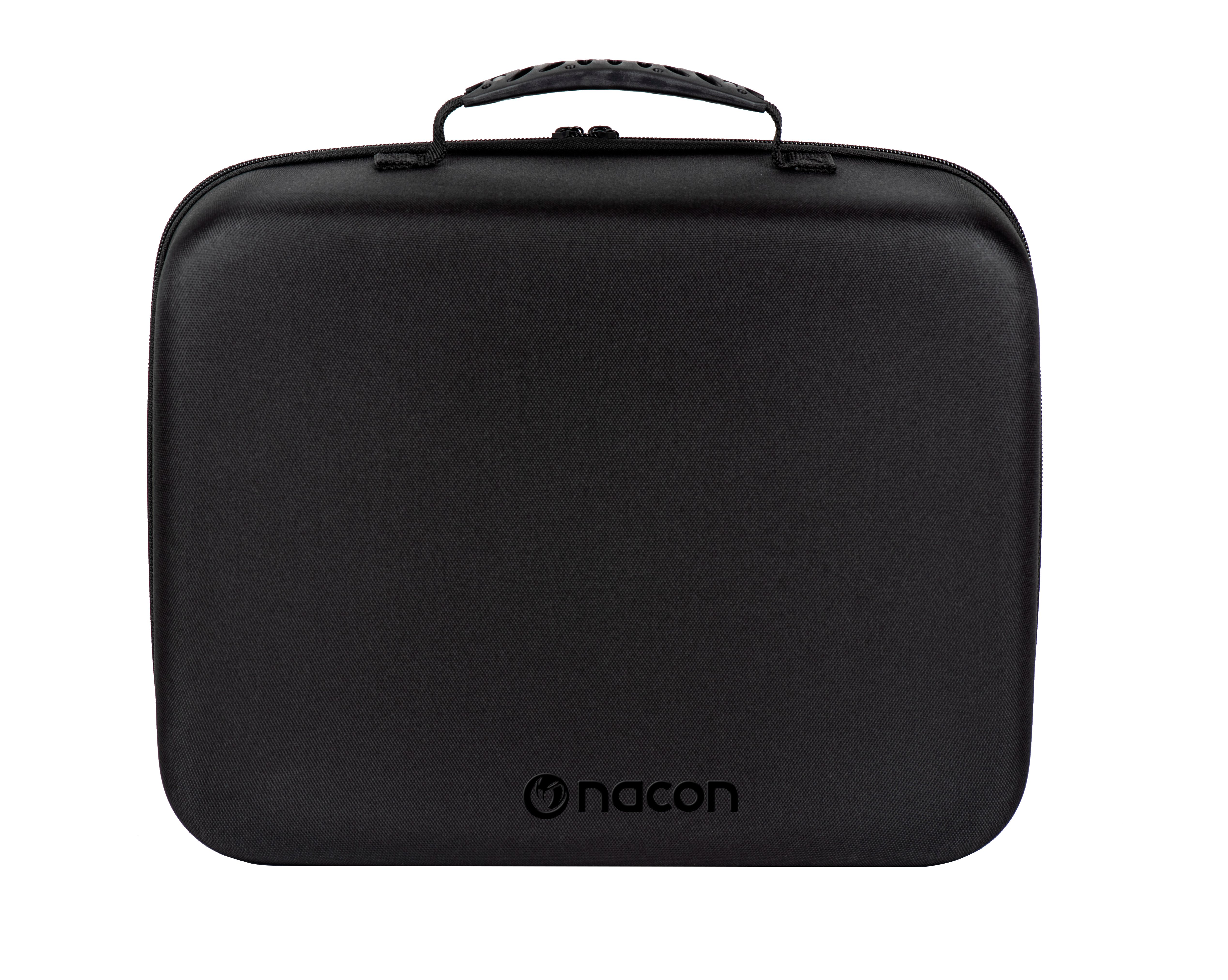 Schwarze Nacon-Tasche mit Griff und Reißverschluss auf weißem Hintergrund.