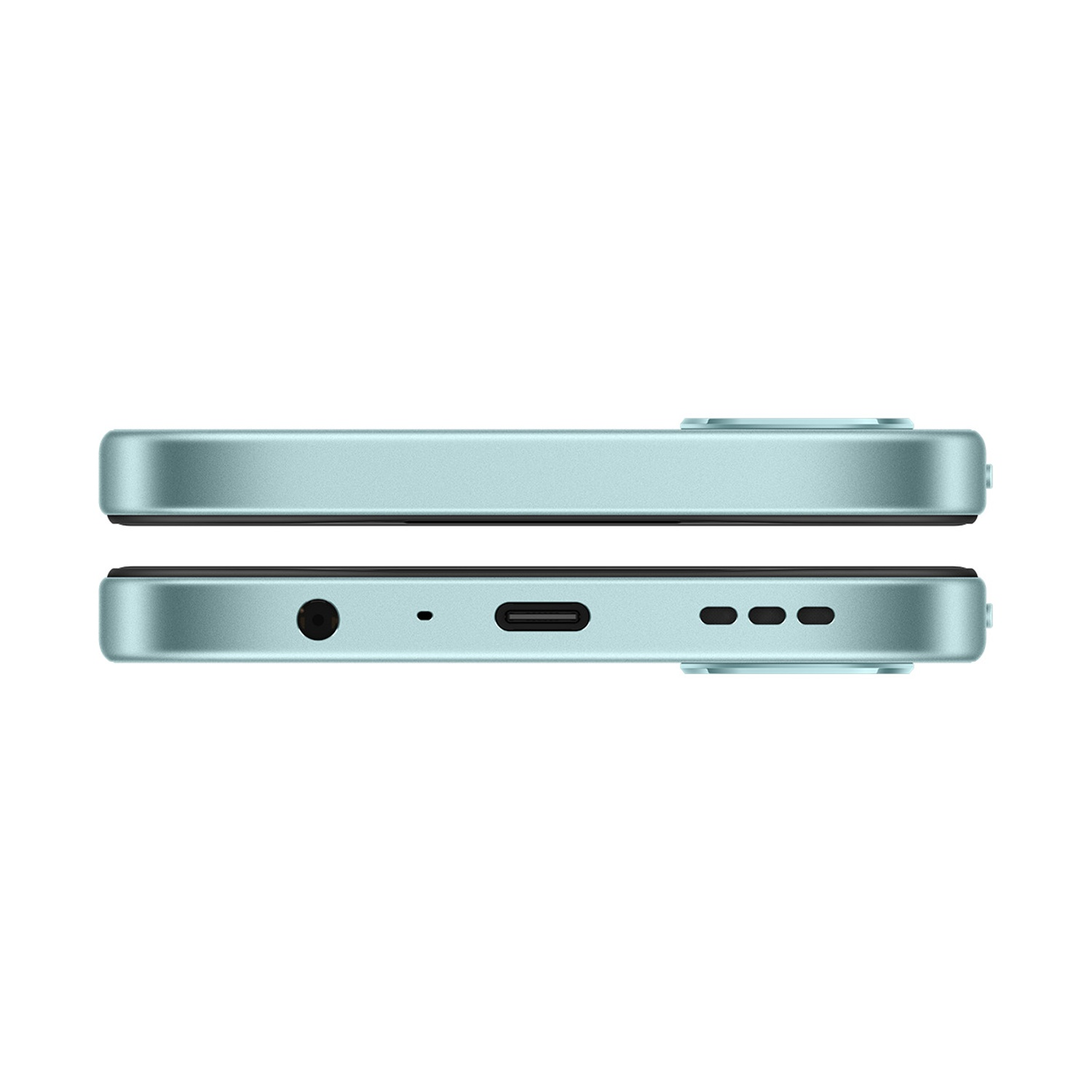 Viste dall'alto e dal basso di uno smartphone turchese con porta USB-C.