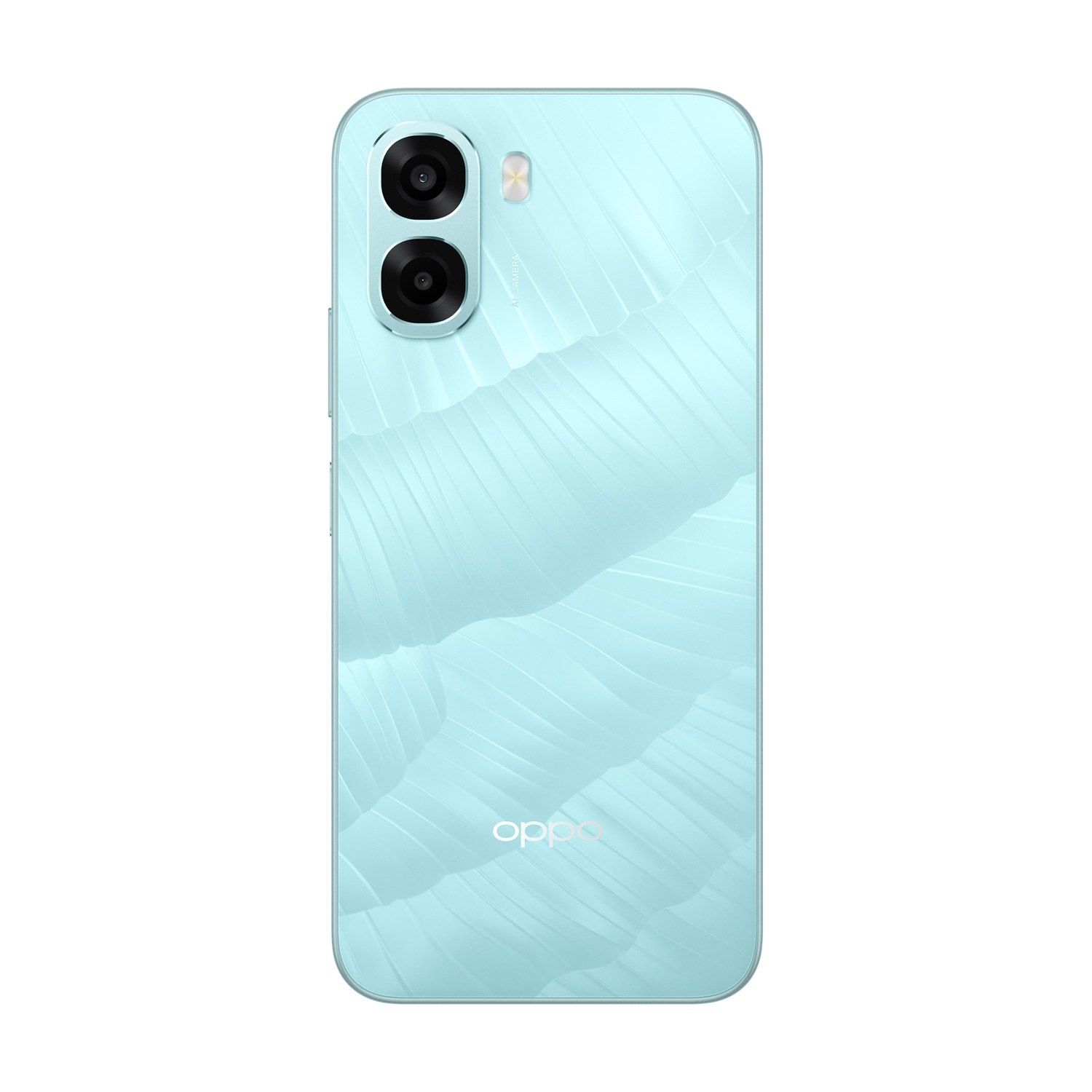 Uno smartphone blu chiaro con retro liscio e fantasia e due fotocamere.