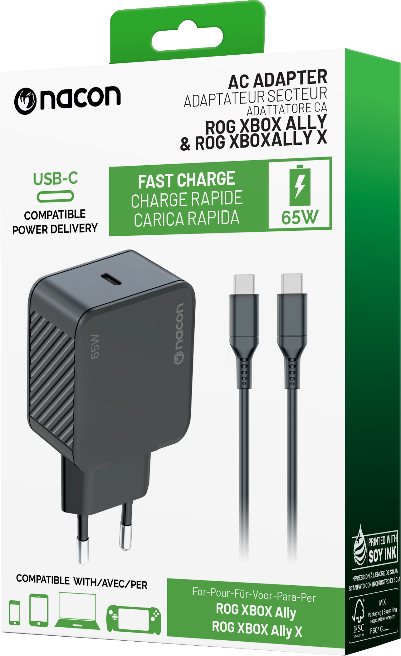 Nacon AC-Adapter 65W mit USB-C für ROG Ally & ROG XBOX Ally X.