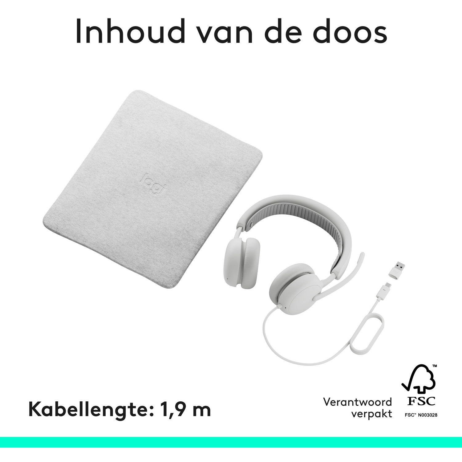 White headphones with a microphone and a protective sleeve on a white background.
