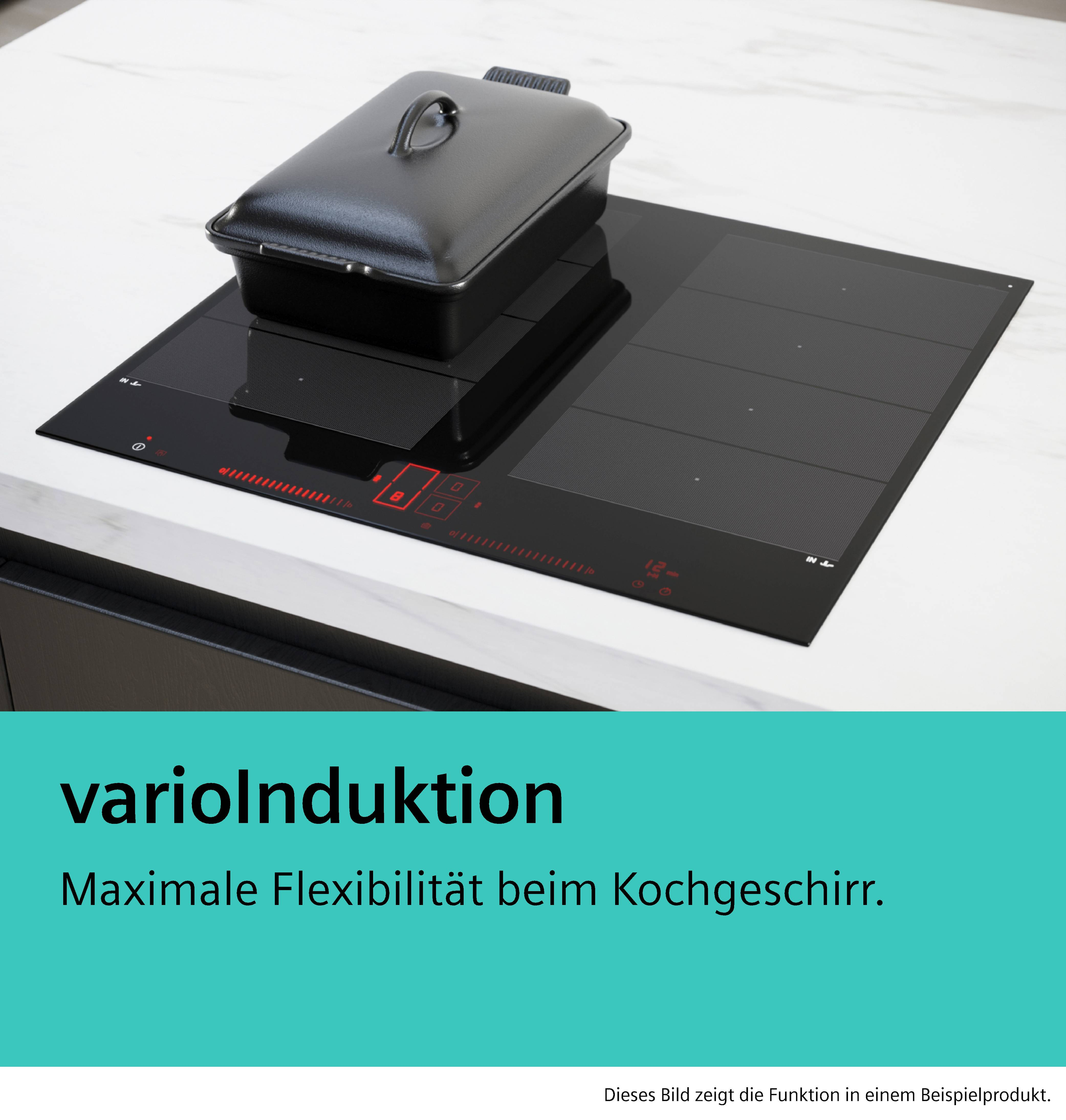 Ein Induktionskochfeld mit schwarzer Kochgeschirr und Bedienfeld mit roten Lichtern.