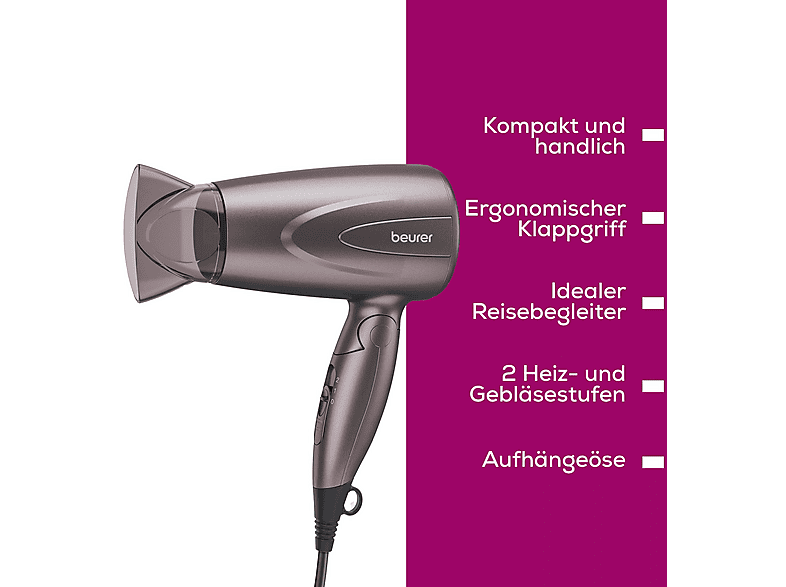 Beurer 100.72 HC17 Klappbarer Kompakthaartrockner Lilagrau (1300 Watt) — Foto 5 von 5