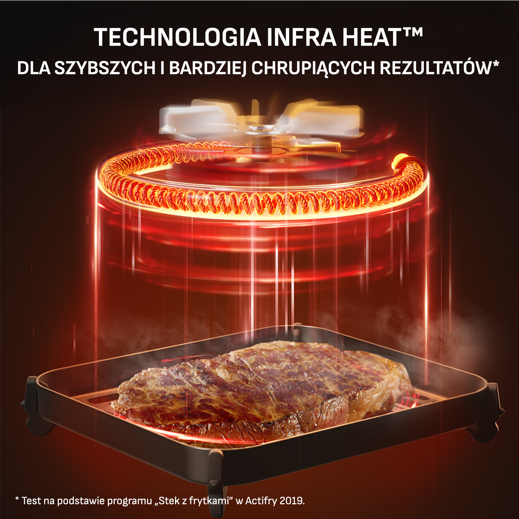 Stek jest gotowany we frytkownicy beztłuszczowej z rozżarzonym elementem grzewczym.