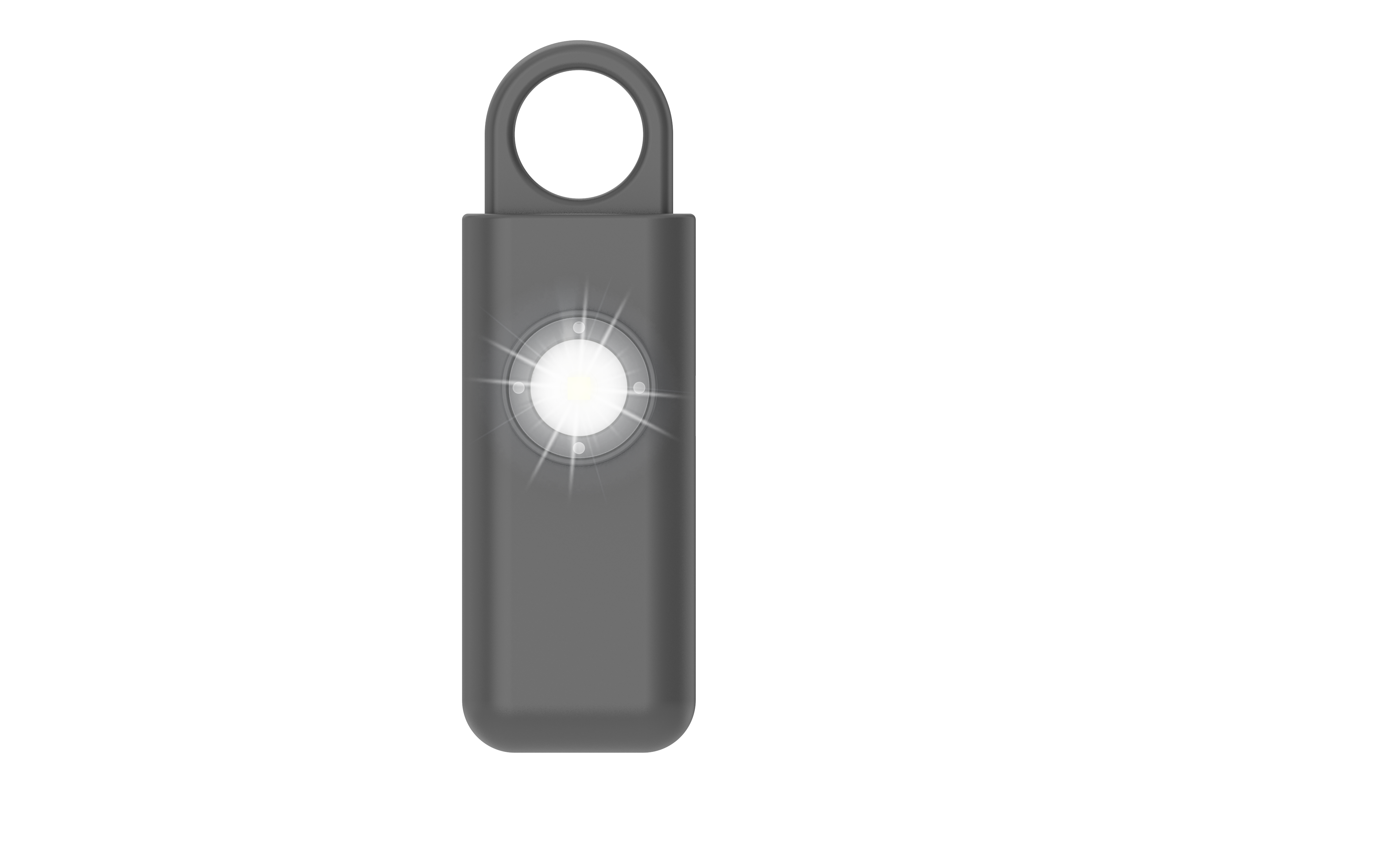 Grauer Schlüsselanhänger mit hellem Lichtstrahl.