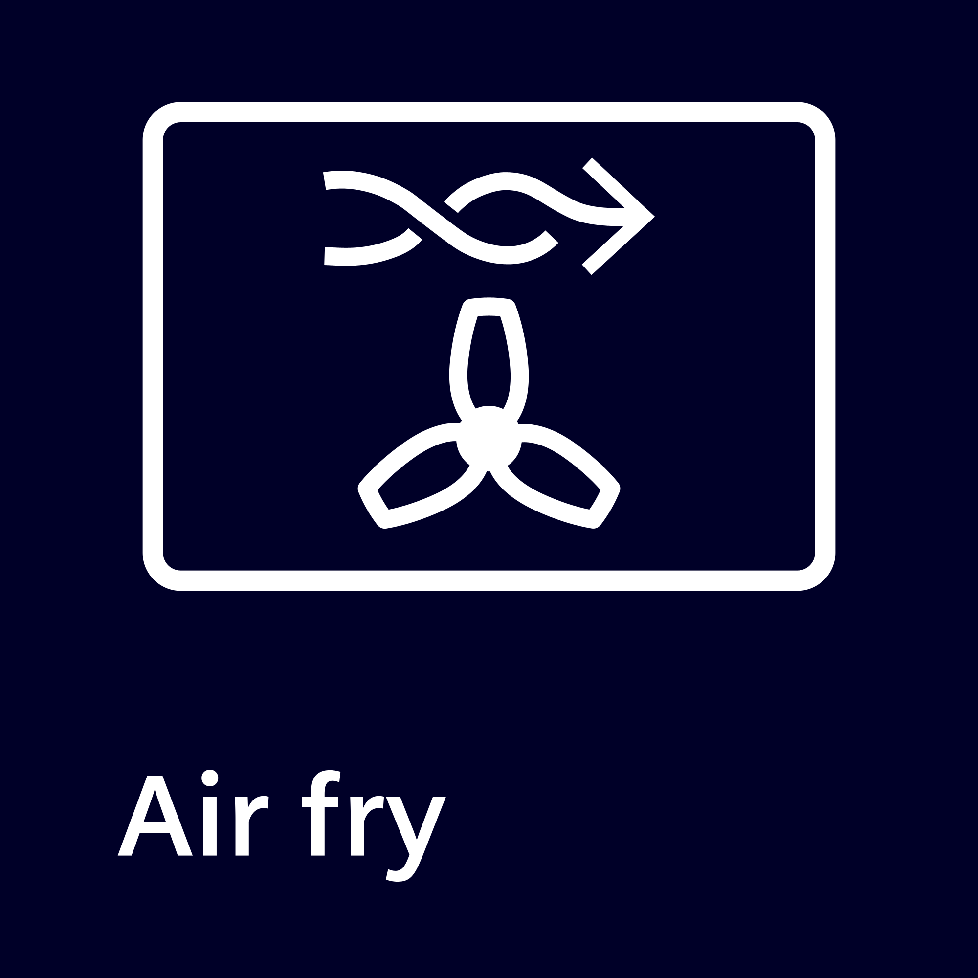 Symbol für Heißluftfrittieren: Ventilator und Luftstrom.