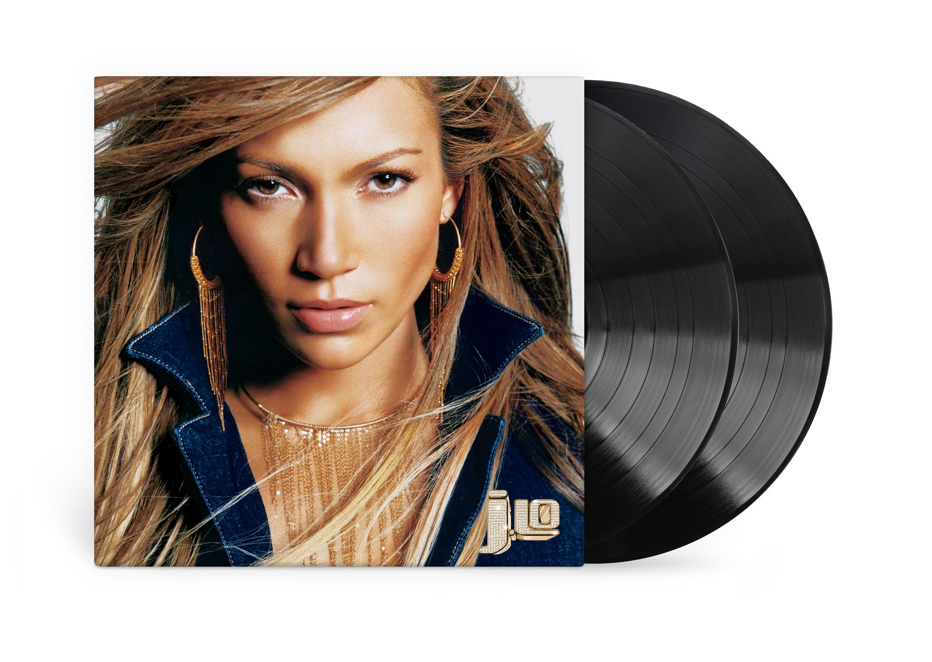 J.Lo-Albumcover mit zwei schwarzen Schallplatten daneben.