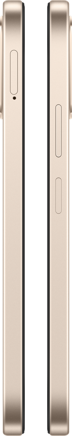 Dos teléfonos inteligentes dorados de perfil, uno al lado del otro sobre fondo gris.