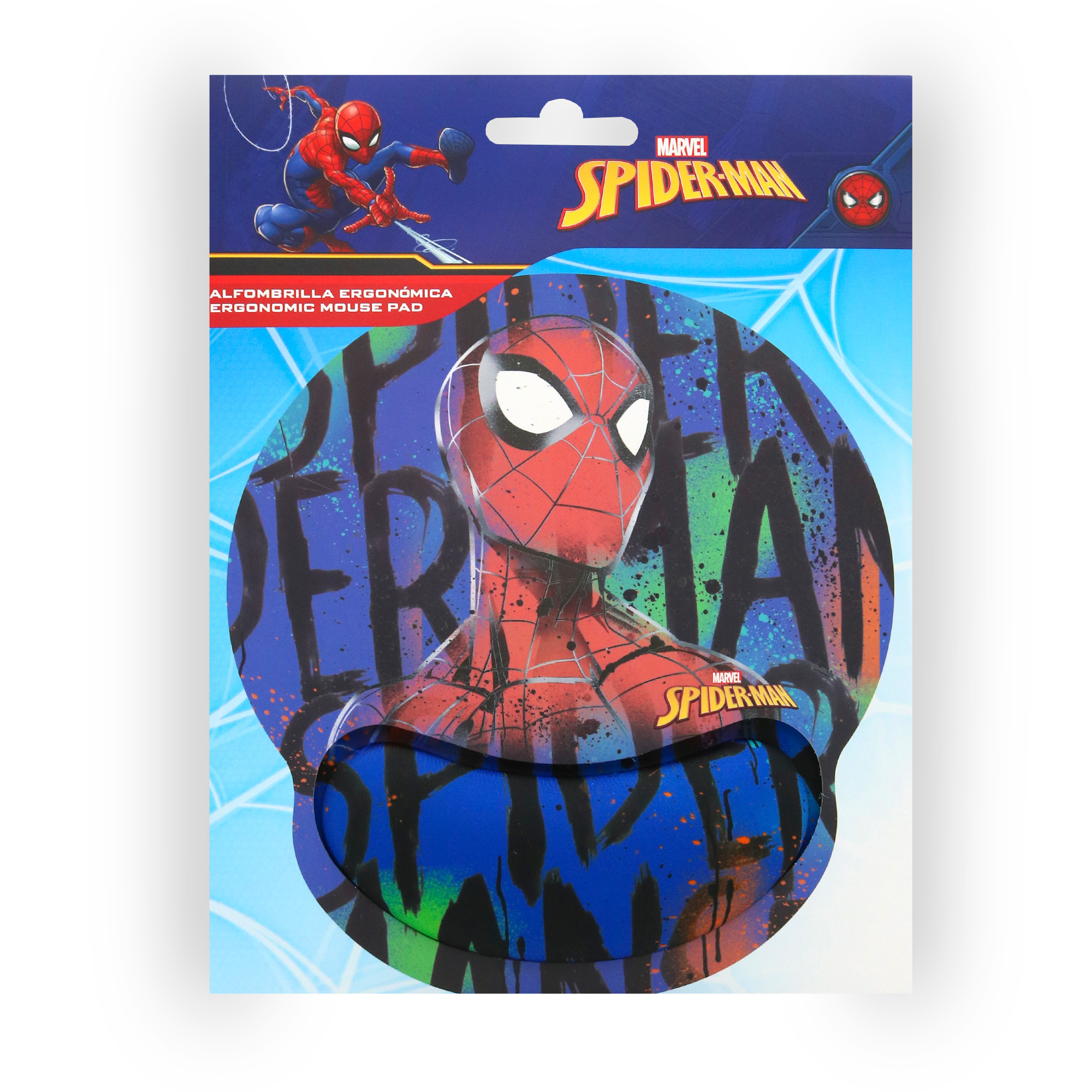 Alfombrilla de ratón de Spiderman con su cara y texto "Spider-Man".