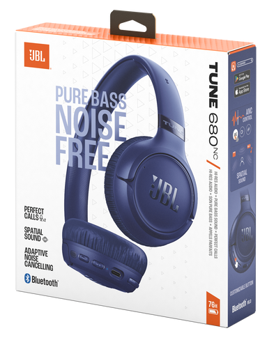 Opakowanie słuchawek JBL z napisem 'Pure Bass Noise Free'.