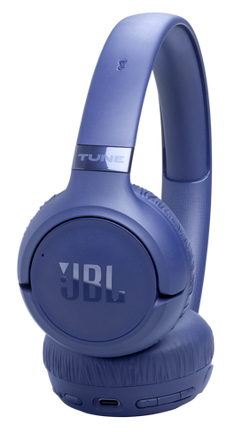 Granatowe słuchawki JBL z portem USB-C i przyciskami.