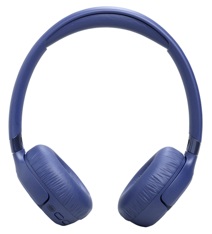 Granatowe słuchawki nauszne z wyściełanymi nausznikami i regulowanym pałąkiem.