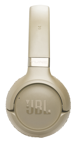 Beżowe słuchawki JBL z napisem "TUNE" i symbolami.